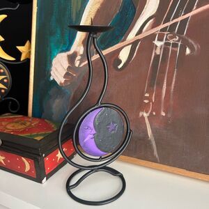 Vtg Black and Purple Sun Moon Candle Holder